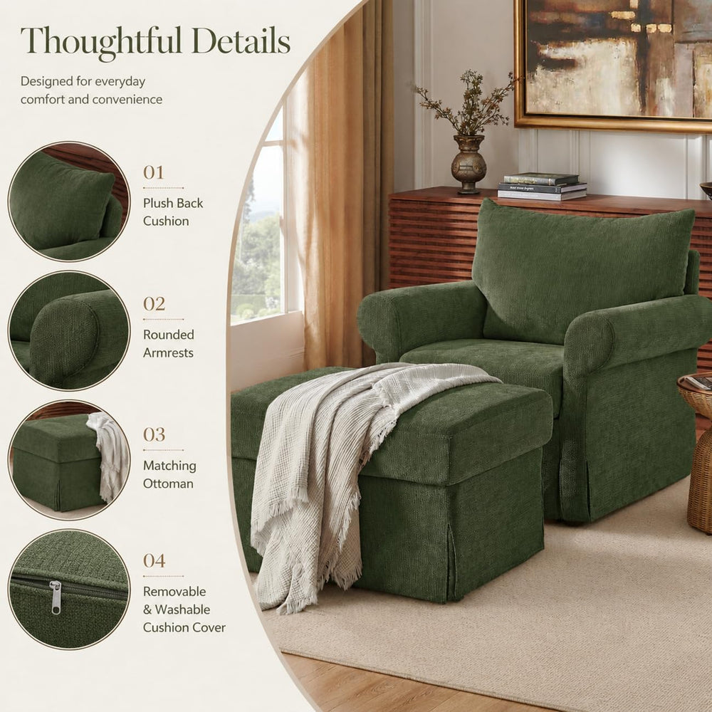 Modern Accent Chairs with Ottoman Set, Olive Green