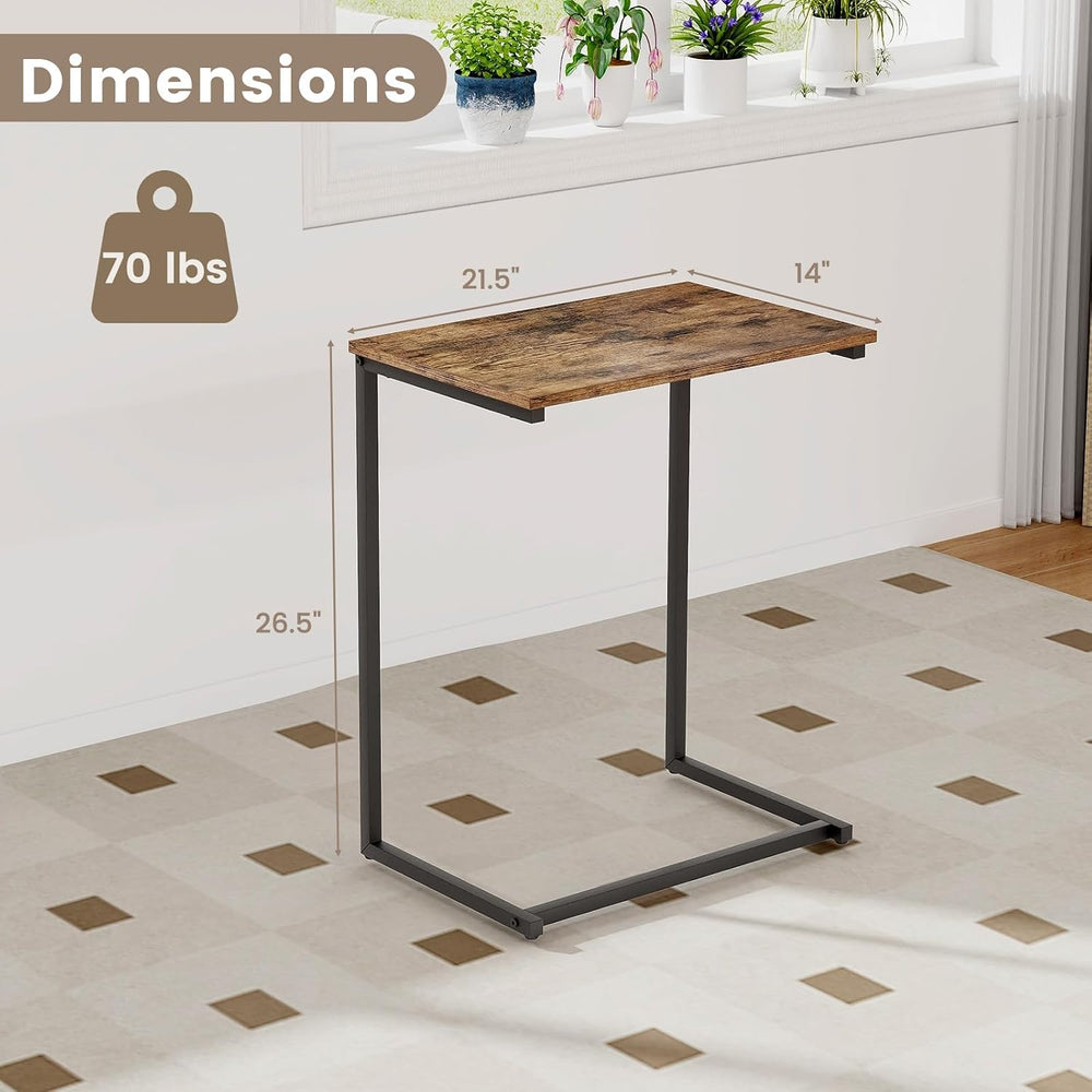 Tangkula C-Shaped End Table Set of 2, Rustic Brown