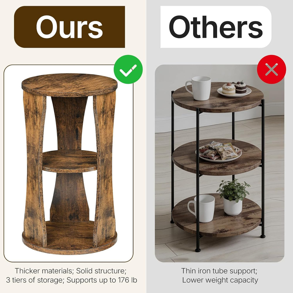YATINEY Round Side Table Set of 2, 3-Tier Small End Table with Storage Shelve...
