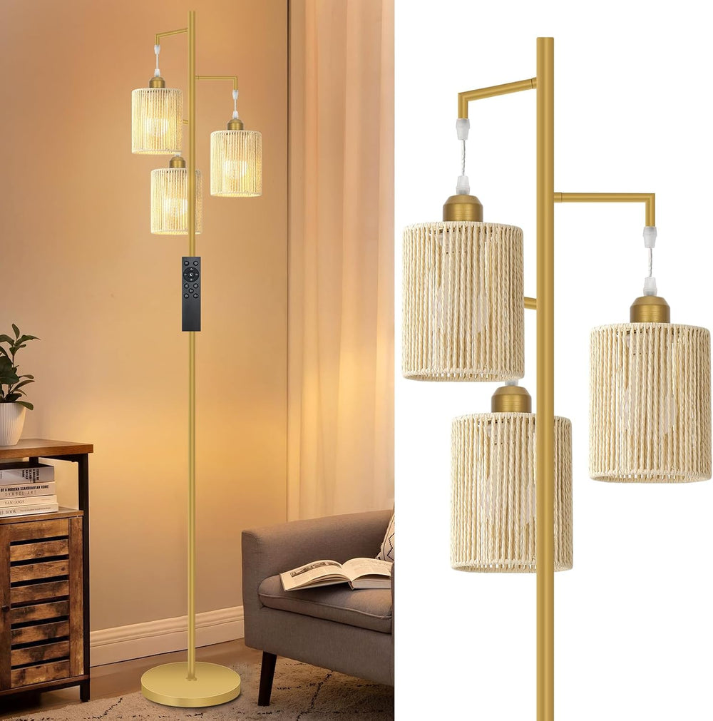 Hotsonic 72" Remote Boho Rattan Tree Floor Lamp, Tall Dimmable Industria...