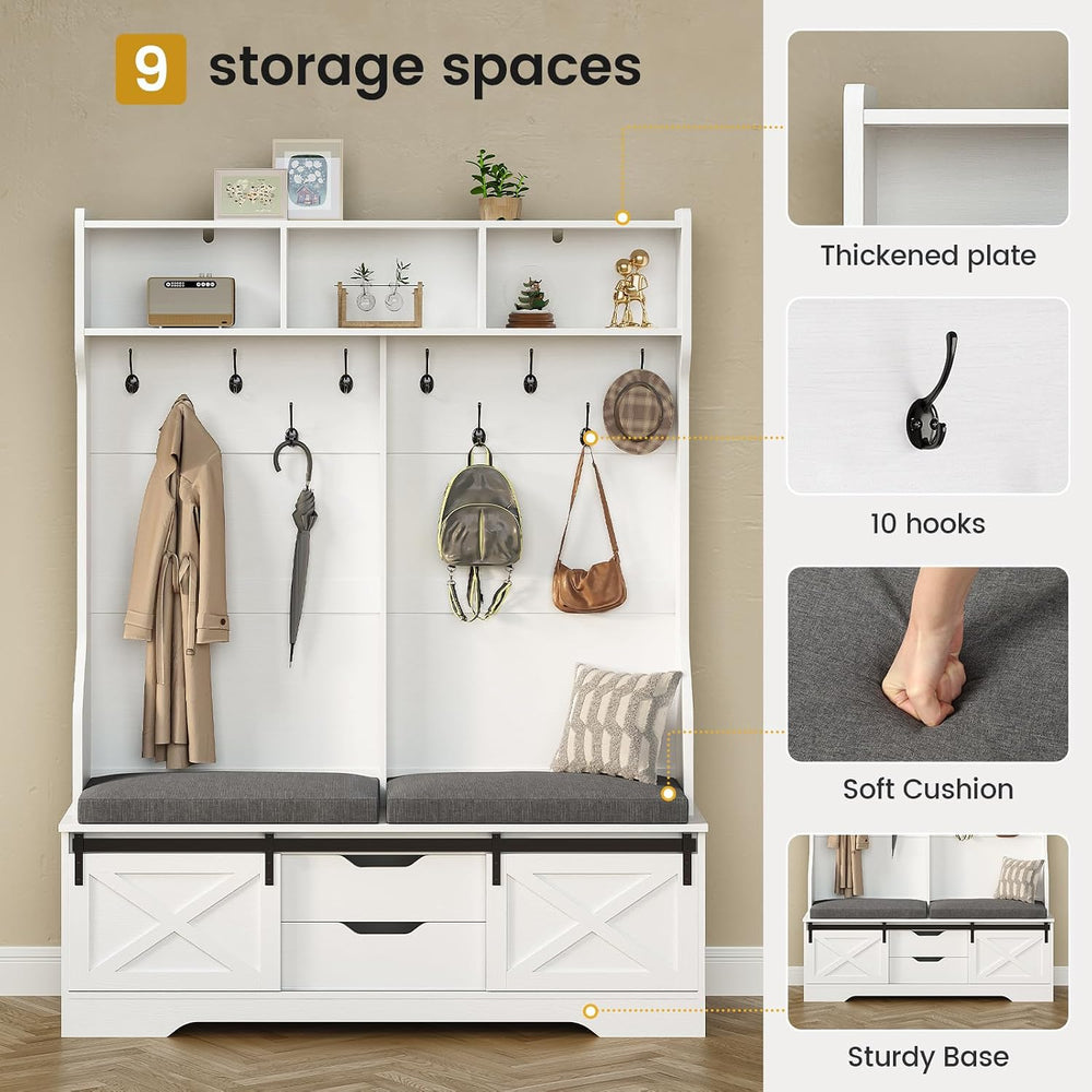 UPOSOJA Hall Tree with Bench and Shoe Storage, Entryway Bench with Coat Rack,...