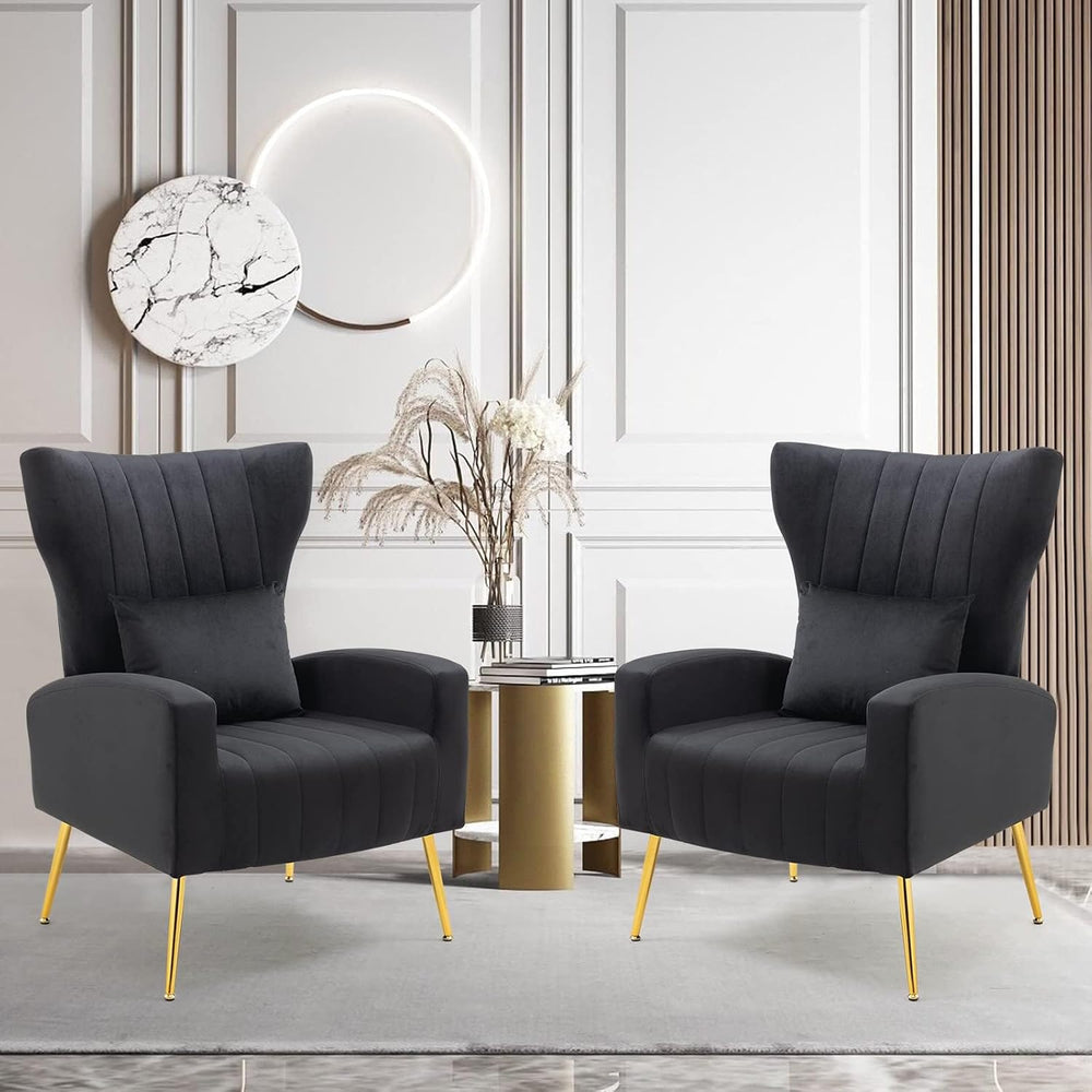 Velvet Accent Arm Chair with Wingback & Lumbar Pillow, Modern Armchair fo...