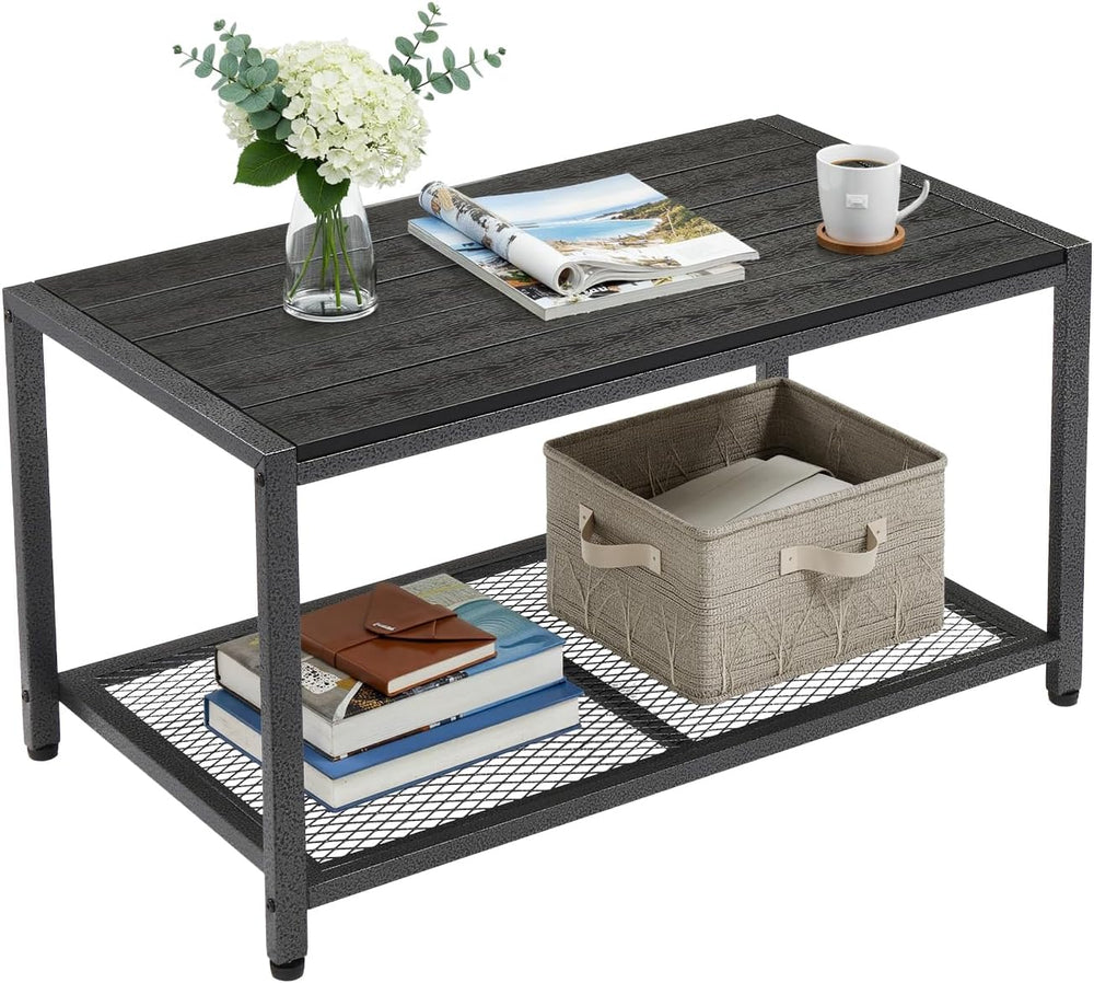 VINGLI Outdoor Coffee Table with Double-Layer Storage, Rectangle Weather-Resi...