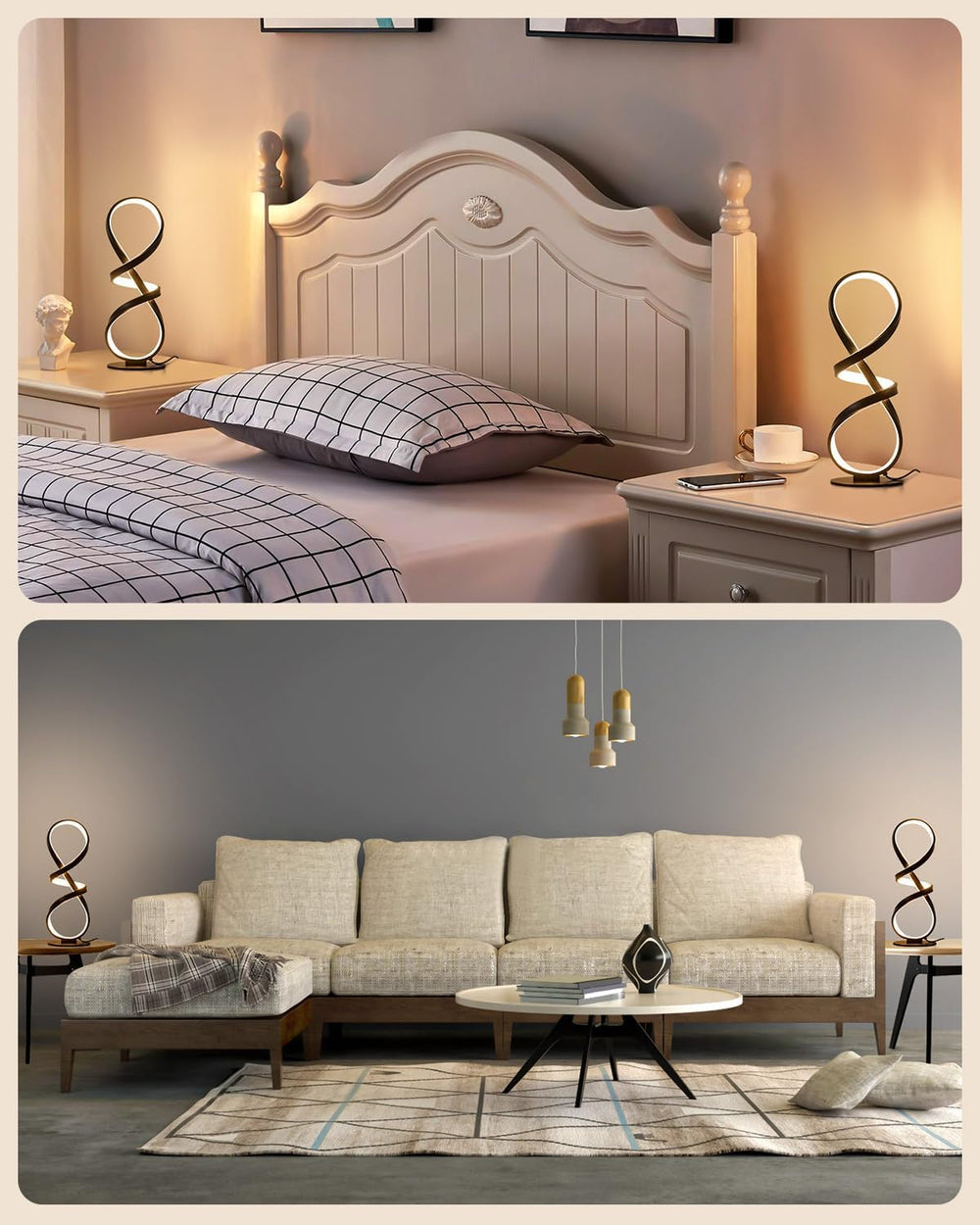 Set of 2 Cool LED Table Lamps, Modern Spiral Touch Desk Light