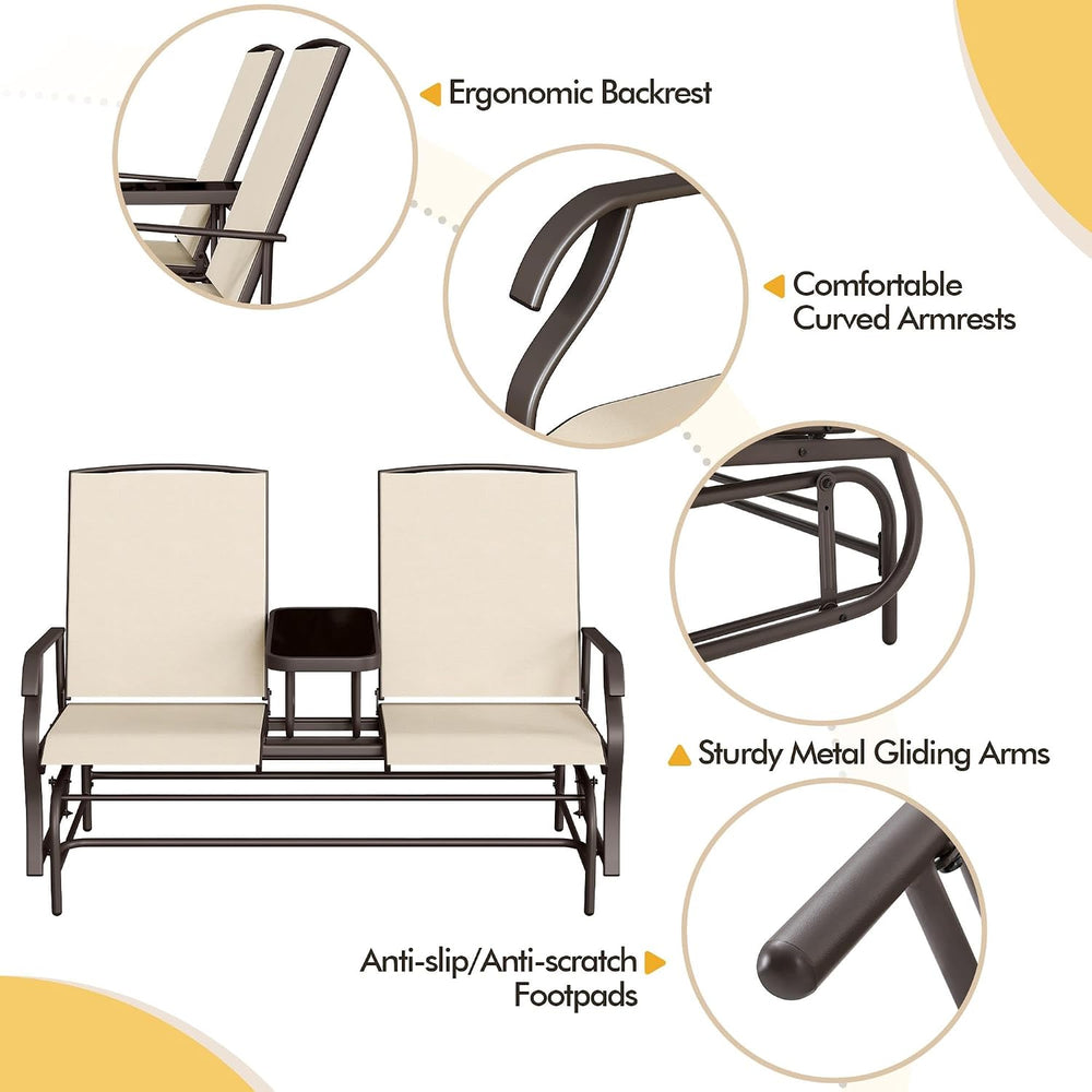 Yaheetech Outdoor Glider Loveseat with Table Patio Bench, Beige