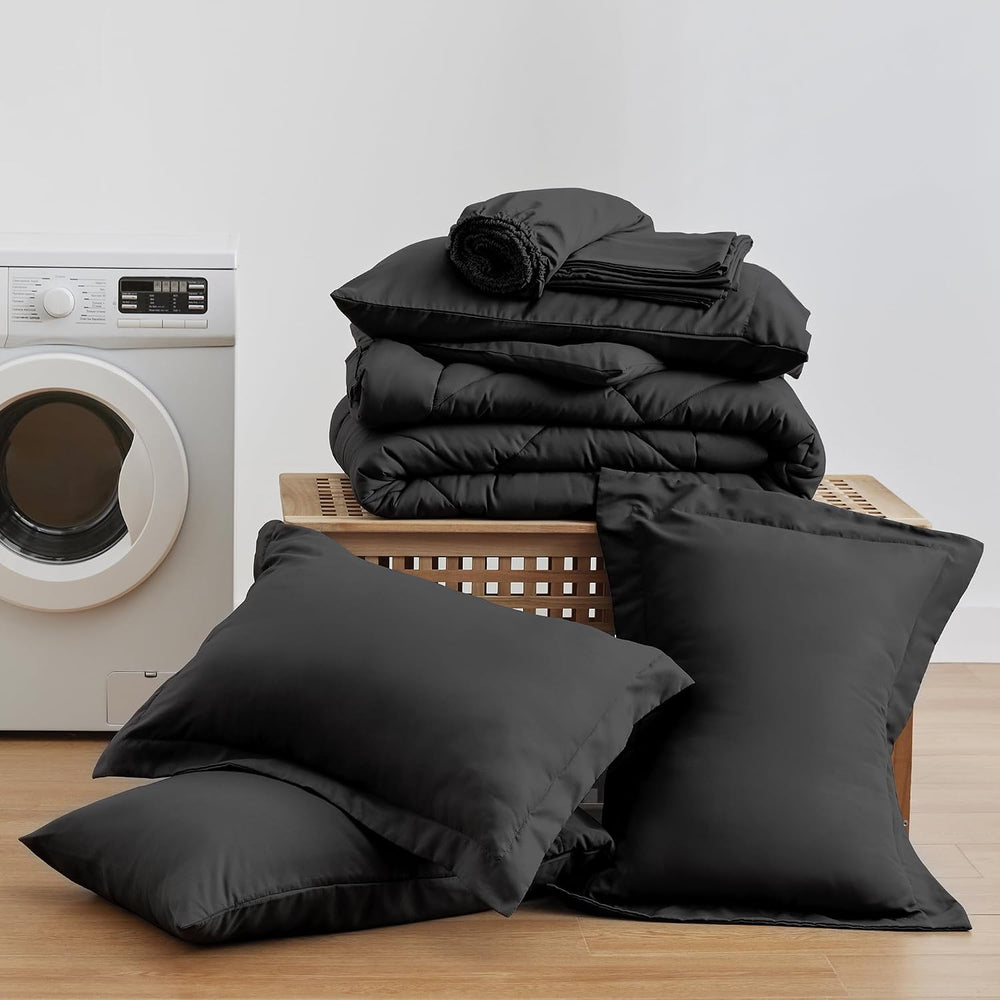 Love's cabin Full Comforter Set Black, 7 Pieces Full Bed in a Bag, All Se...