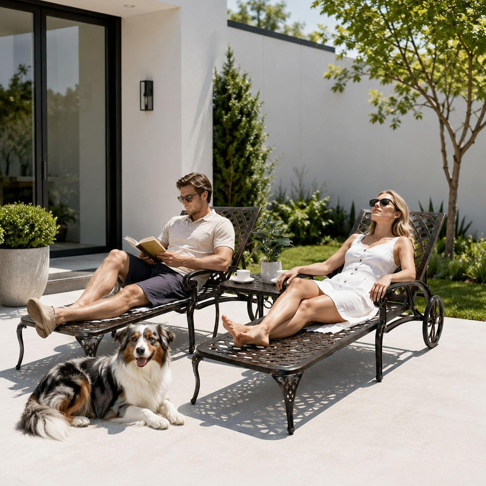 VINGLI Cast Aluminum Outdoor Chaise Lounge Chair (1, Bronze)