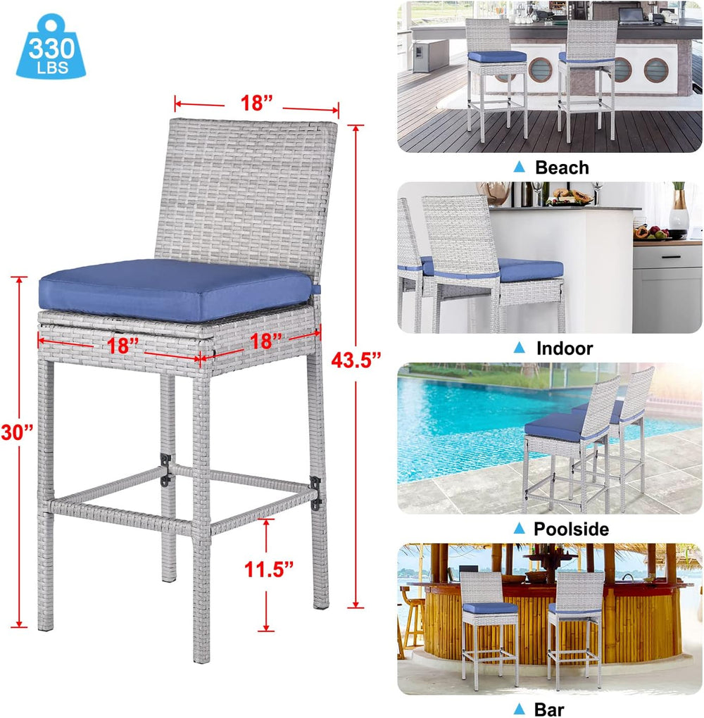 Outdoor Bar Stools Set of 2 Wicker Counter Height Bar Stools Patio Chairs Bar...