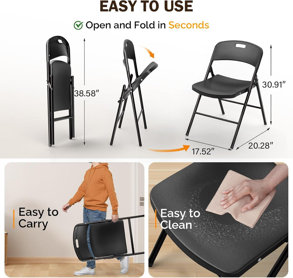VINGLI Folding Chairs, Plastic Foldable Chair, Capacity up to 350 lbs, Portab...