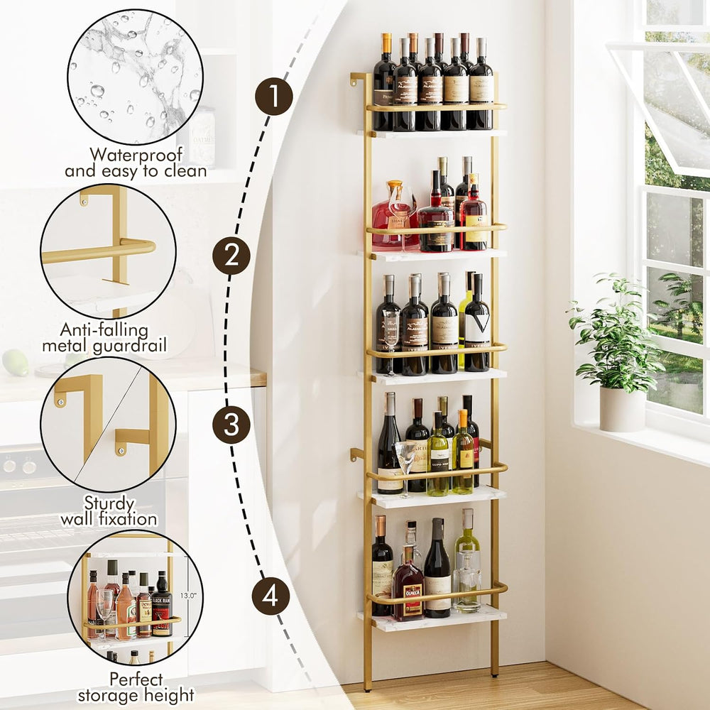 5-Tier Wine Rack Wall Mounted, Wine Racks Freestanding Floor with Fences, 50 ...
