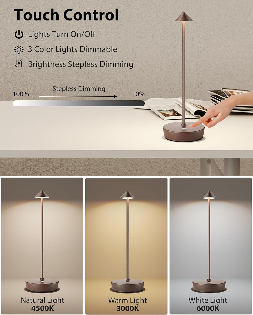 Cordless Table Lamp Rechargeable 6000mAh Battery Outdoor LED Light