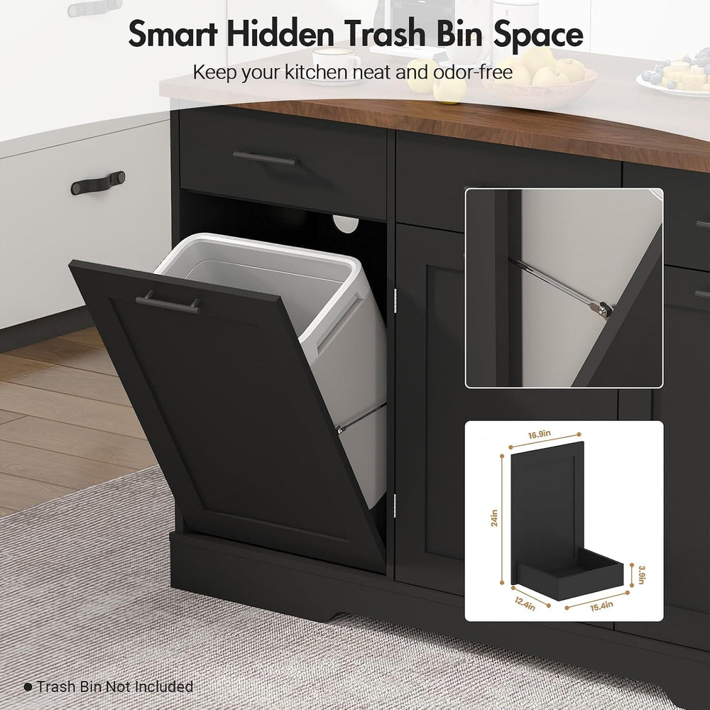 Kikihouse 55" Kitchen Island Table with Power Outlet & Drop Leaf, Black