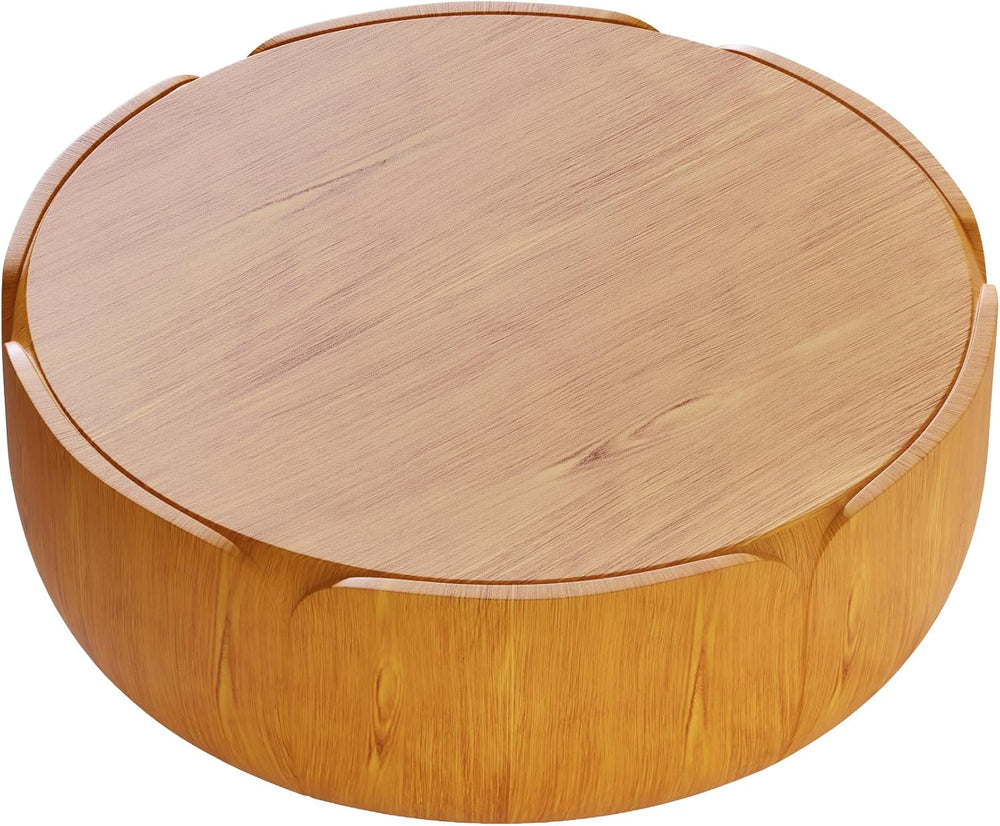 35.63" Round Outdoor Indoor Coffee Table - Modern Wood Grain Drum Center...