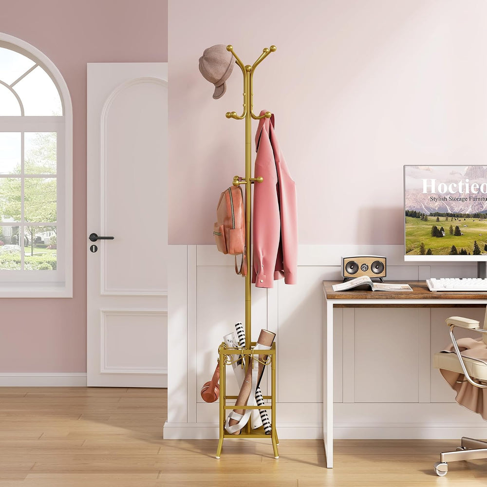 Hoctieon Coat Rack Freestanding, Coat Tree with Umbrella Holder