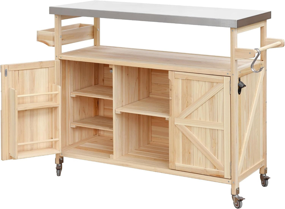 Merax 50" Outdoor Kitchen Grill Cart Island on Wheels with Stainless Ste...