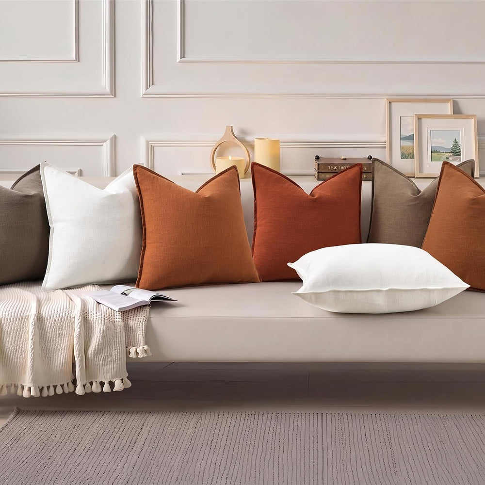 decorUhome Fall Light Rust Linen Throw Pillow Covers 24x24 Set of 2