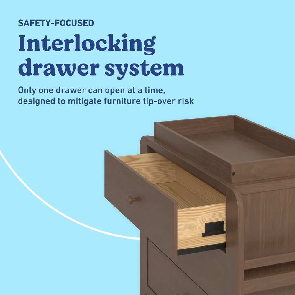Graco Read-with-Me 3 Drawer Chest with Removable Changing Topper, Hazelnut