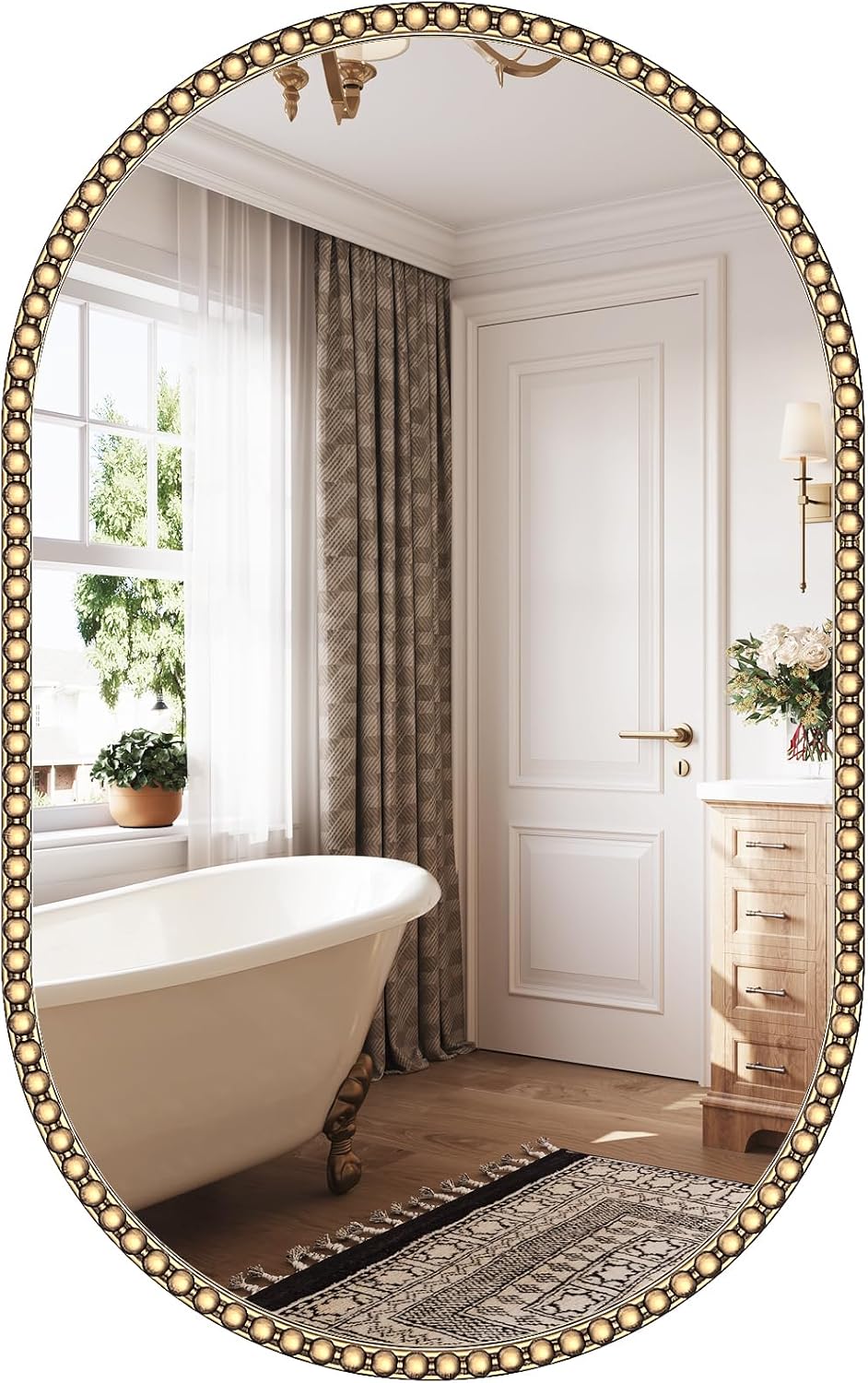 24"x36" Champagne Bronze Bathroom Mirror,Oval Brass Vintage Mirror