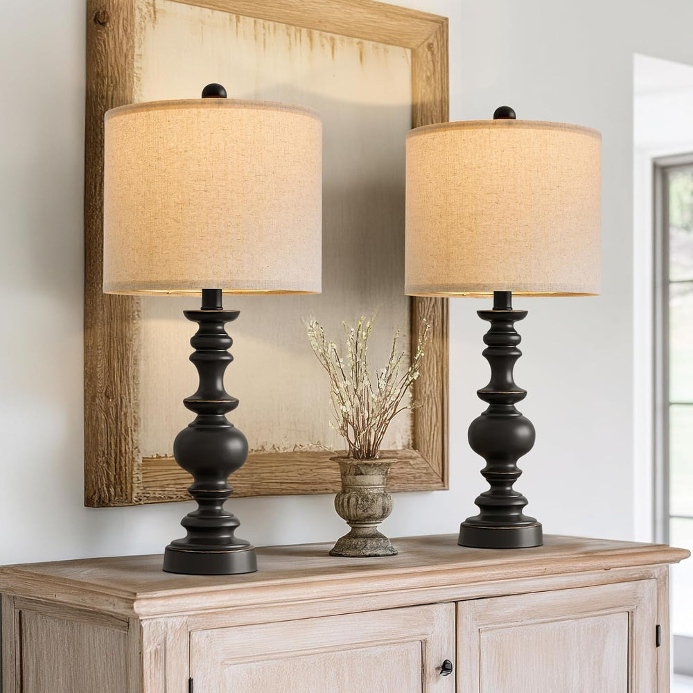 BOBOMOMO 24" Traditional Farmhouse Table Lamp Set of 2, Vintage Resin La...