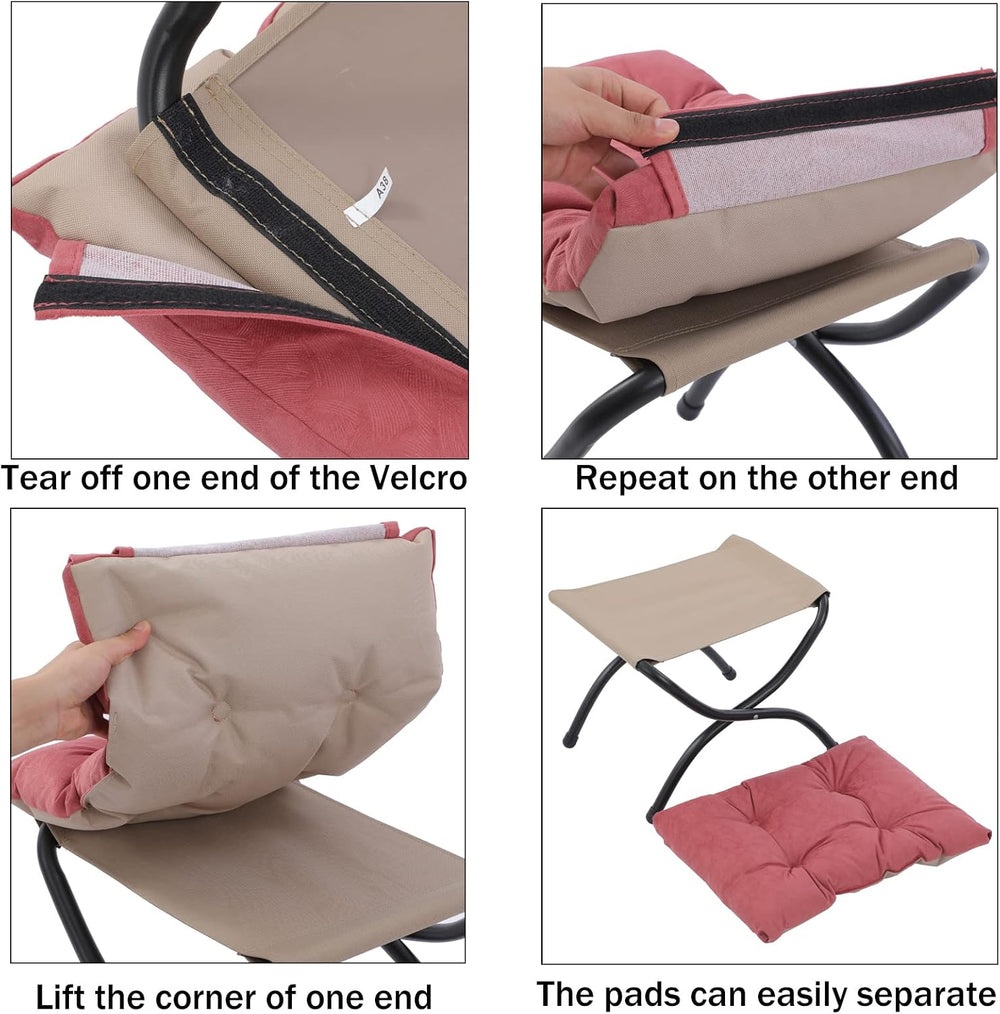 15" Upholstered Folding Foot Rest Stool with Foldable Metal Frame Pink Red