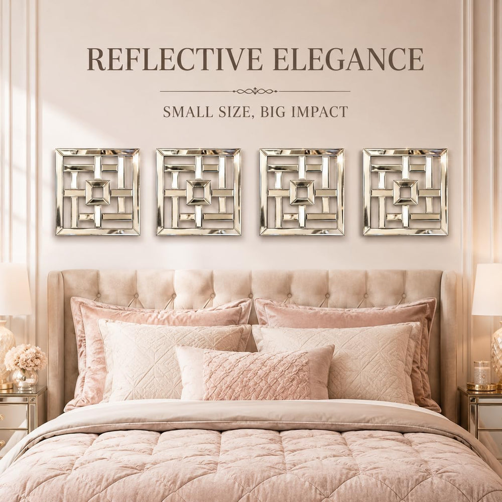 Square Decorative Wall Mirror 12 x 12 Inch, Silver Frameless Mirror Wall Deco...