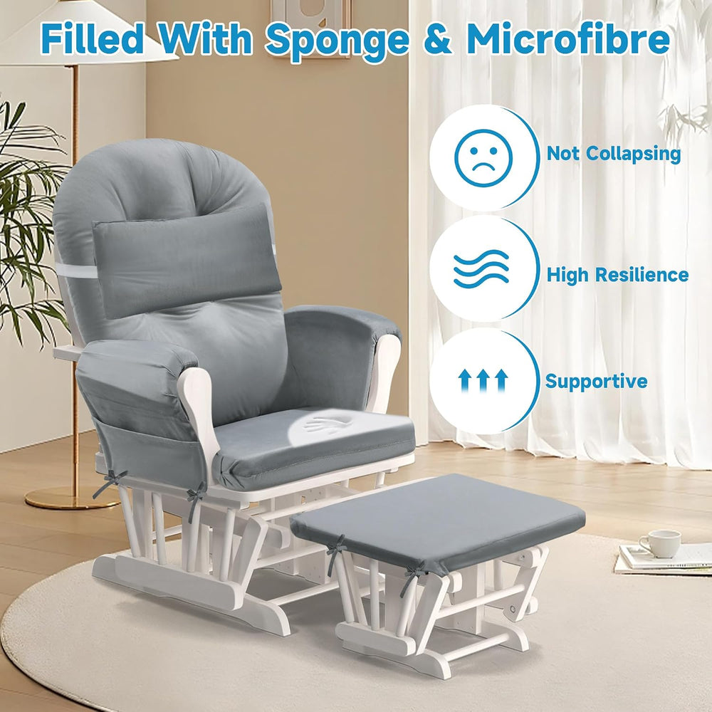 MABOZOO 6 PCS Glider Rocker Replacement Cushions with Storage Side Pocket,Foa...