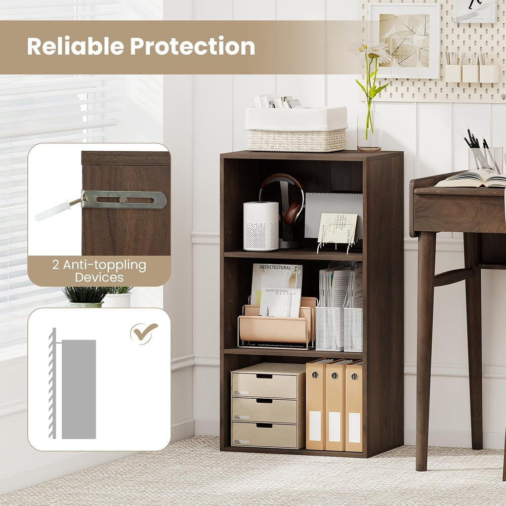 GIANTEX 3 Shelf Bookcase, Bookshelf Cube Storage Organizer, Dark Walnut