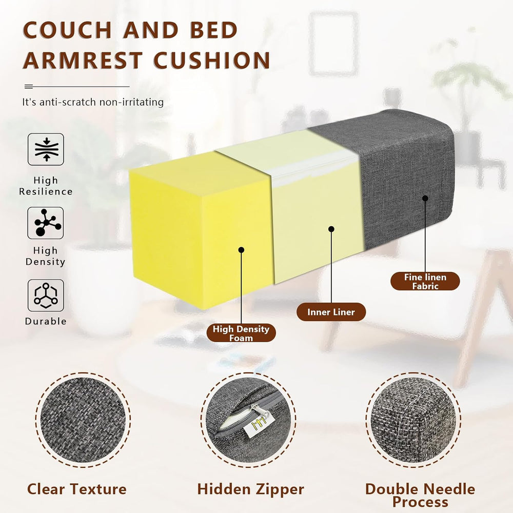 2 Pack Couch Arm Rest Pillow, 6''x6''x20'' Linen Cove...