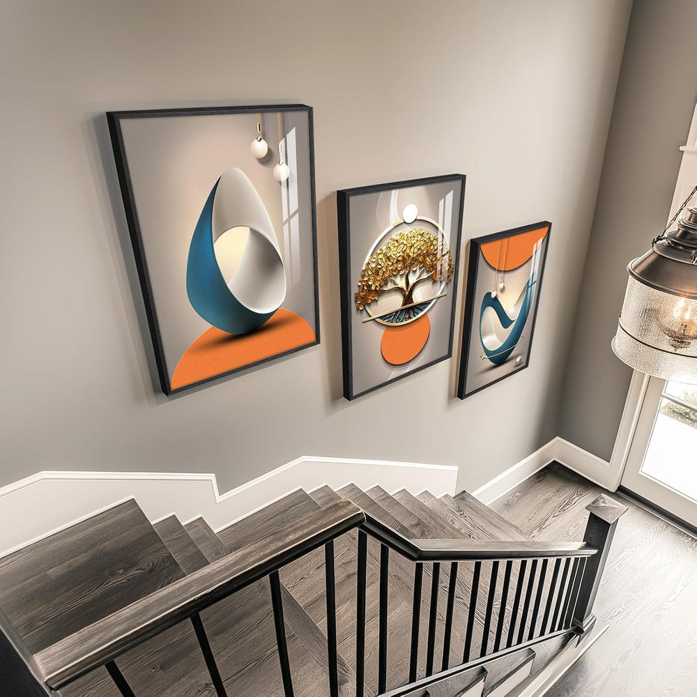 Large Framed Modern Luxury Wall Art for Living Room, 3 Piece 24x36 In