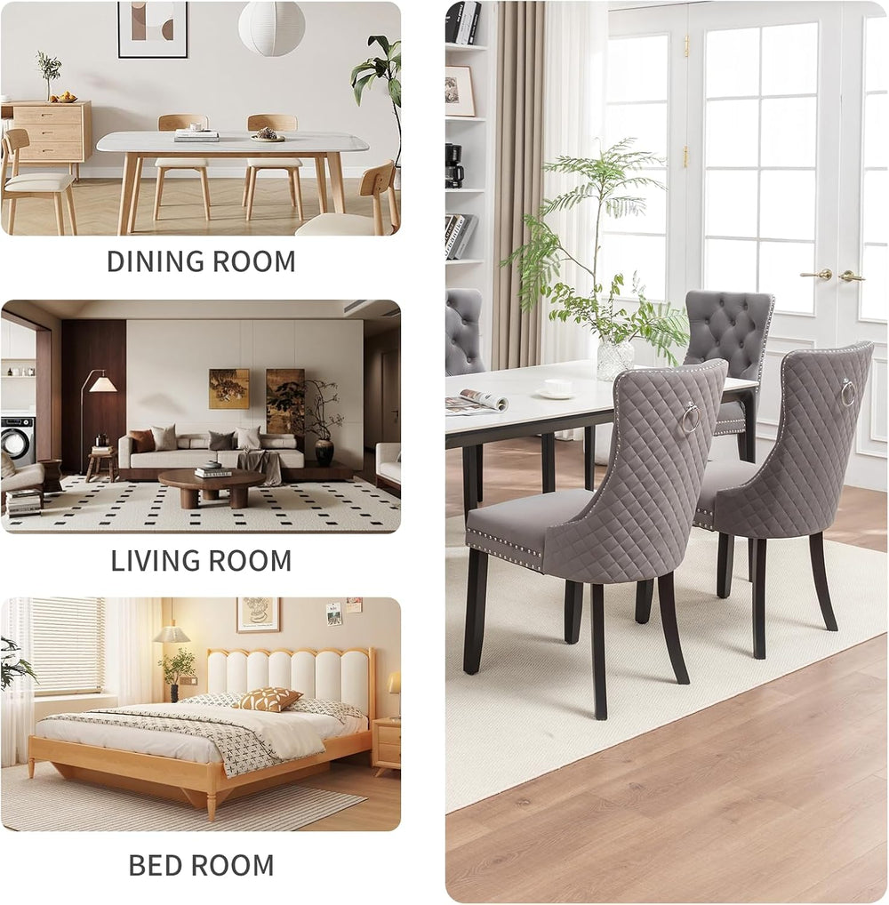 Velvet Dining Chairs Set of 4, Upholstered Dining Room Chairs with Nailhead T...