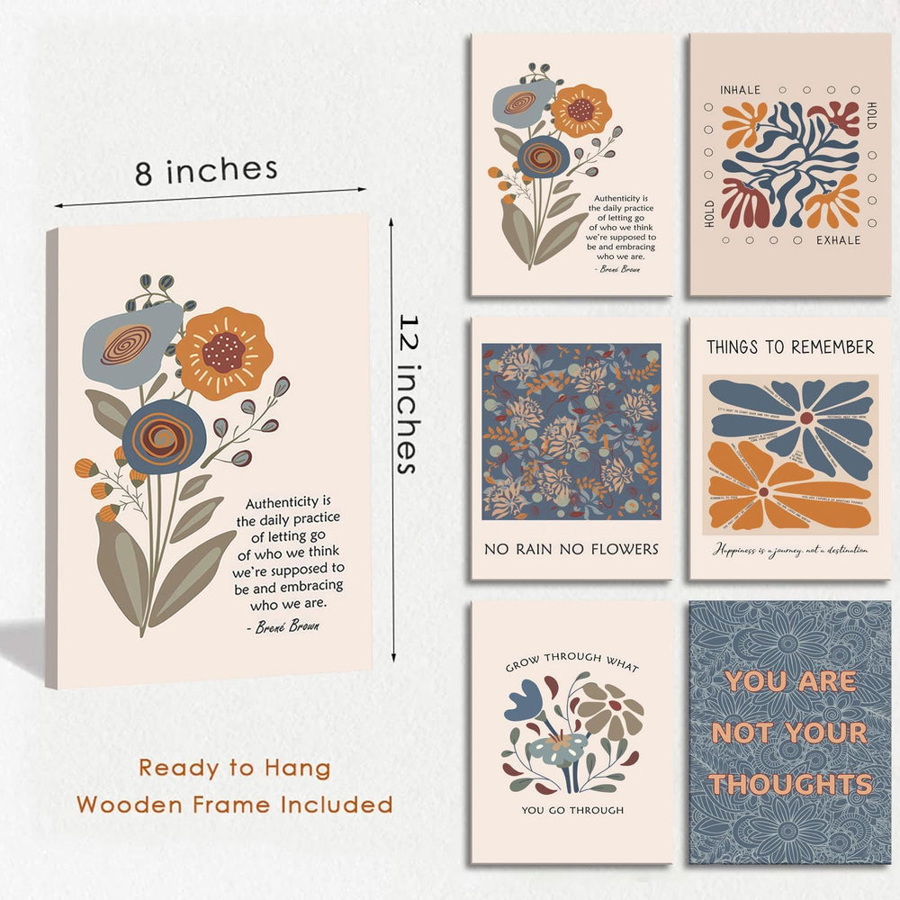 6 Mental Health Canvas Wall Art Bohemian Style Motivational Psychology Wall D...