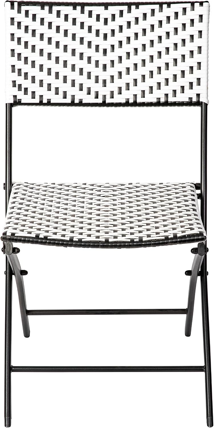 EMMA + OLIVER Black/White Folding Bistro Chairs, 2-Pack