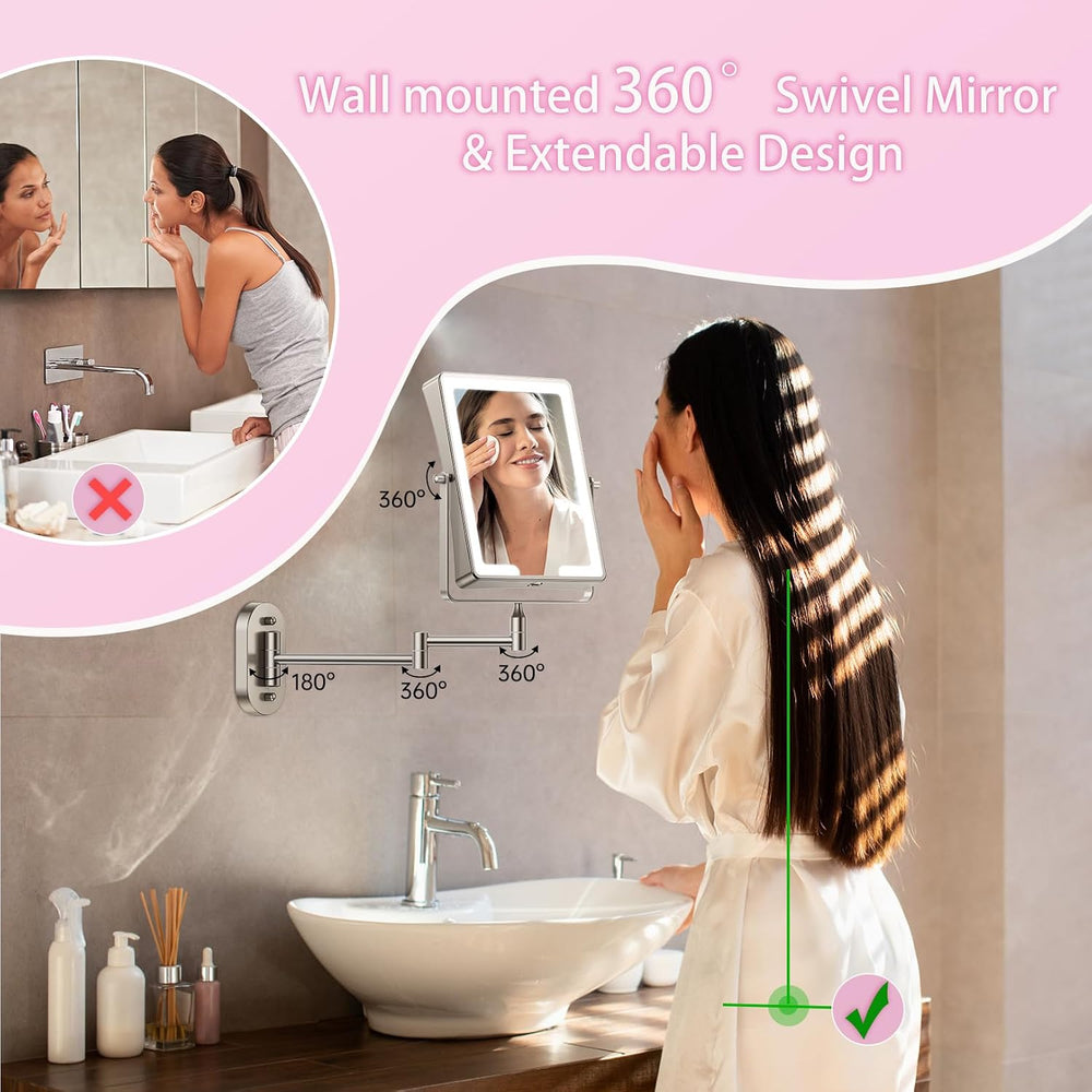 FASCINATE 8.7" 5000mAh Rechargeable Wall Mounted Makeup Mirror (Nickel)