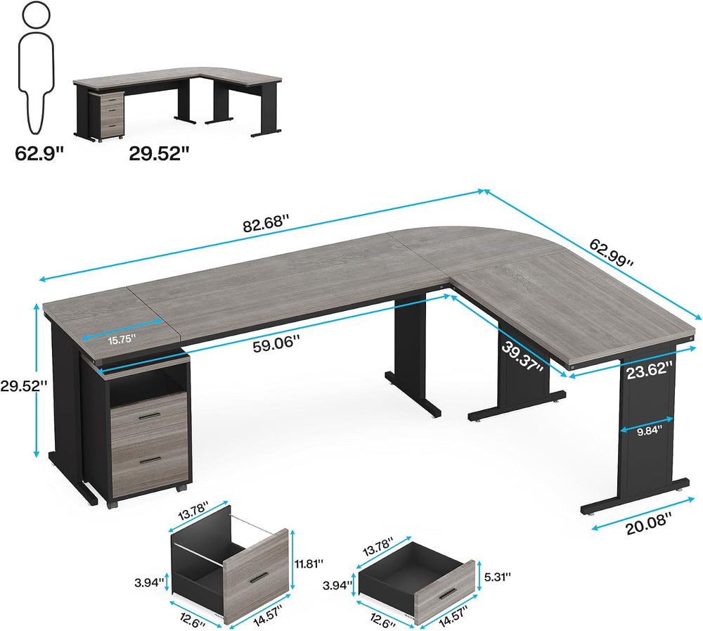 Tribesigns 83" L-Shaped Executive Desk, Large Office Desk with Drawes, I...