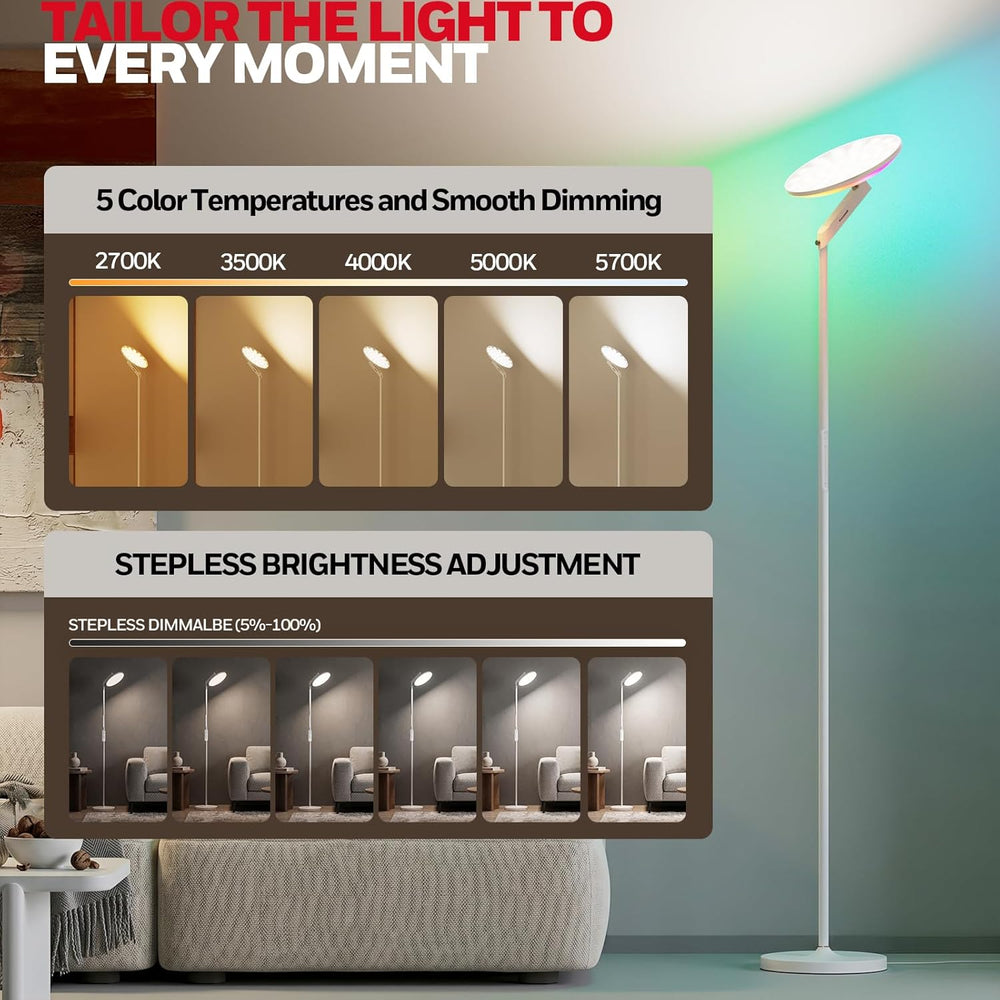 Honeywell LED Floor Lamp 3000LM Full-Spectrum Torchiere Reading RGB Remote