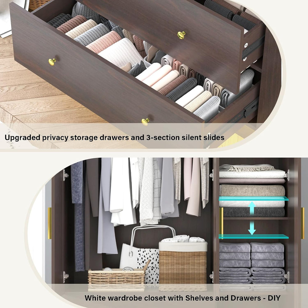 jiteentarou 3 Door Wardrobe Closet with Mirror & LED Lights, Bedroom Armo...