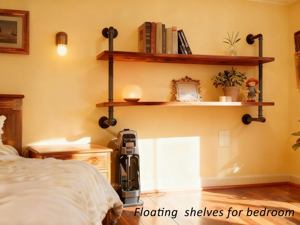 ROGMARS Industrial Pipe Solid Wooden Floating Book Shelves