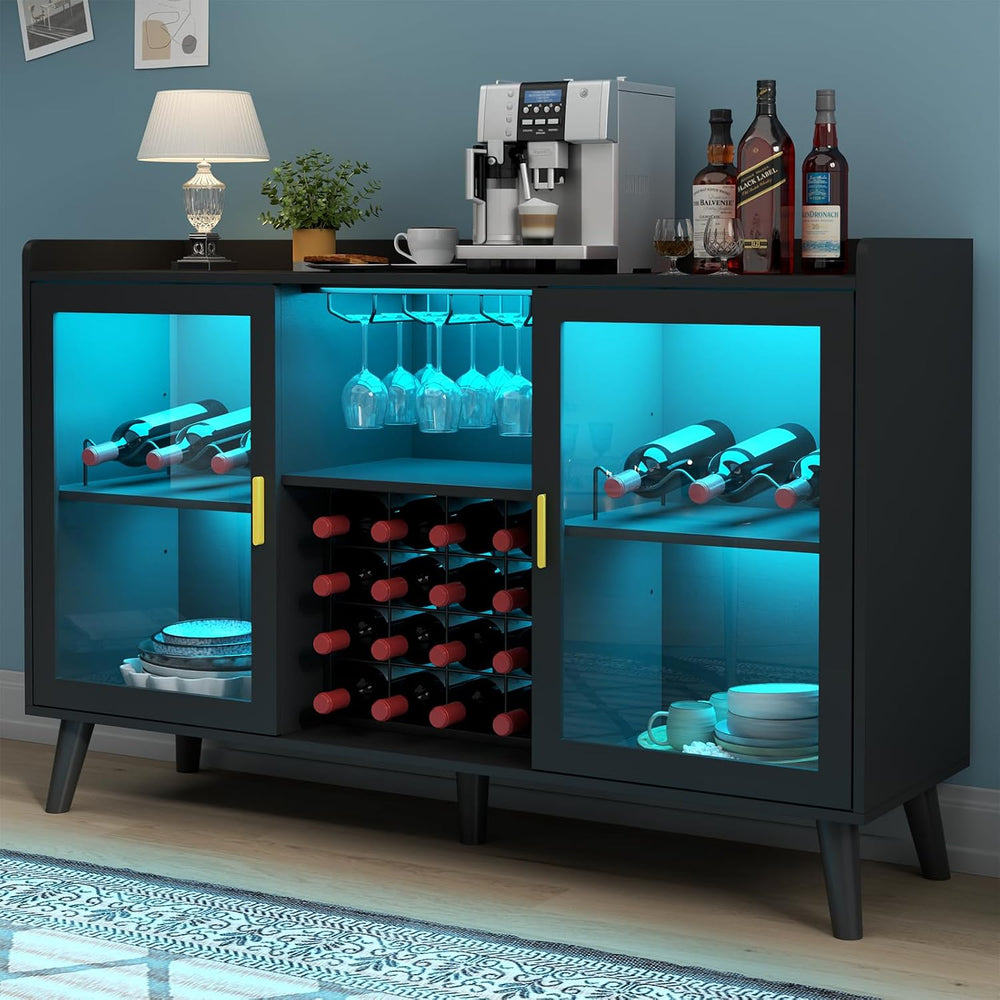 Gyfimoie Coffee Bar Cabinet with LED Light and Wine Rack