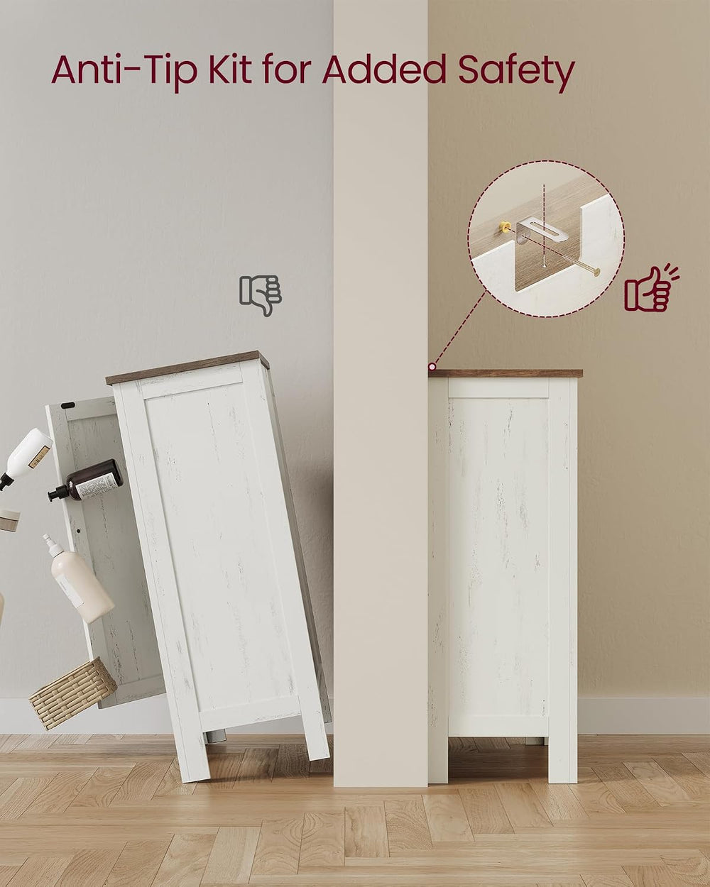 VASAGLE Farmhouse Storage Cabinet with Door, 4 Drawers, Adjustable Shelves