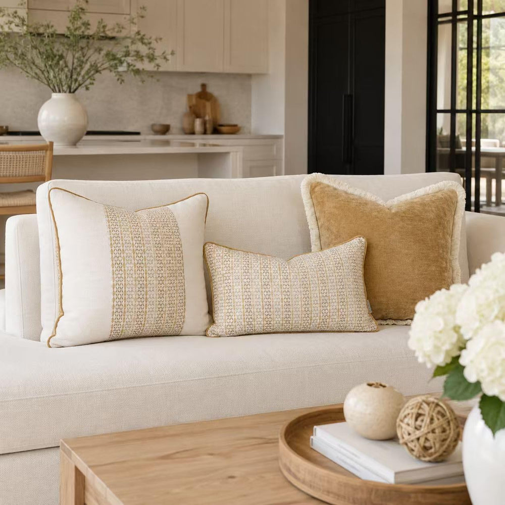Ivory & Gold Decorative Throw Pillow Covers 20"x20"