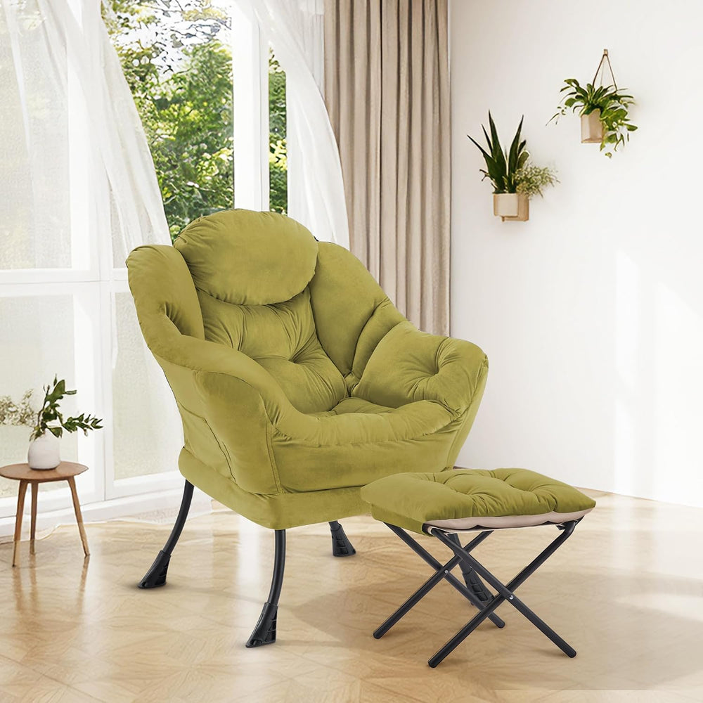 SAETSFEG Lazy Chair with Ottoman Comfy Accent Lounge Chair with Side Pocket C...