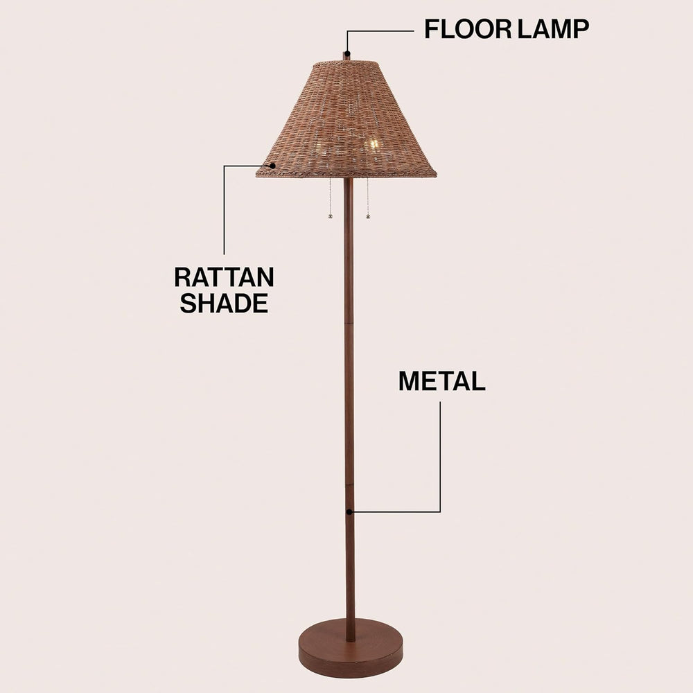 JONATHAN Y Nando 2-Light Coastal Rattan Floor Lamp 61", Brown