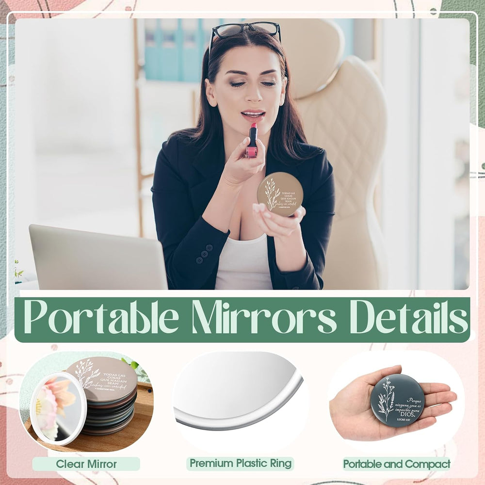 GlikCeil 80 Pcs Christian Compact Mirror Bulk for Women,Spanish Bible