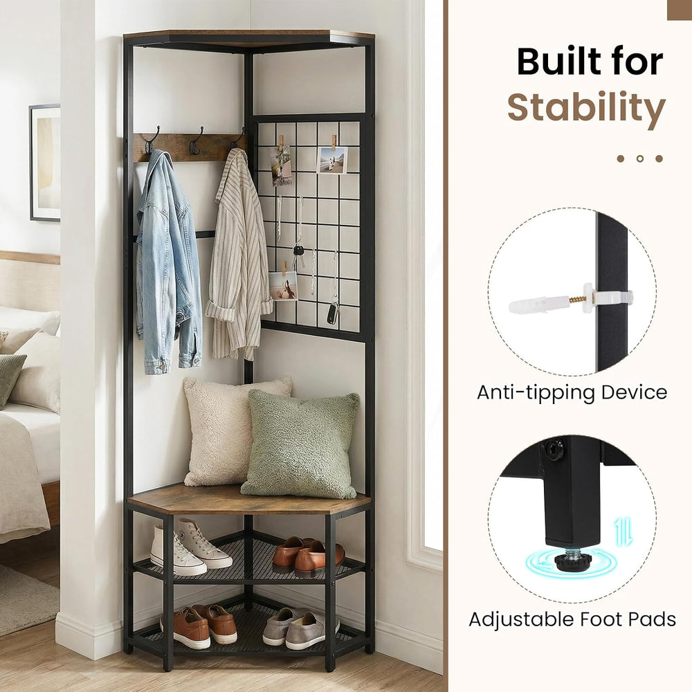 GIANTEX Corner Hall Tree with Shoe Bench, 4-Tier Freestanding Coat Rack