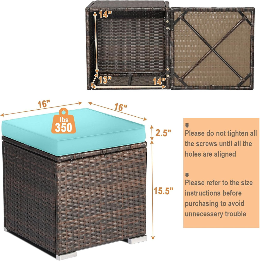 RELAX4LIFE 2-Piece Wicker Outdoor Storage Ottoman Set
