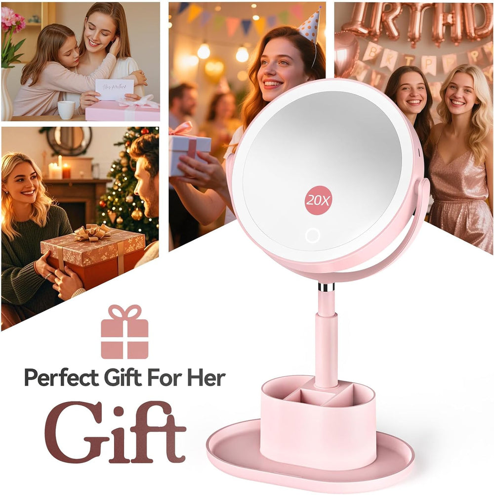 20X Magnifying Mirror with Lights and Storage, Double Sided Vanity Mirror