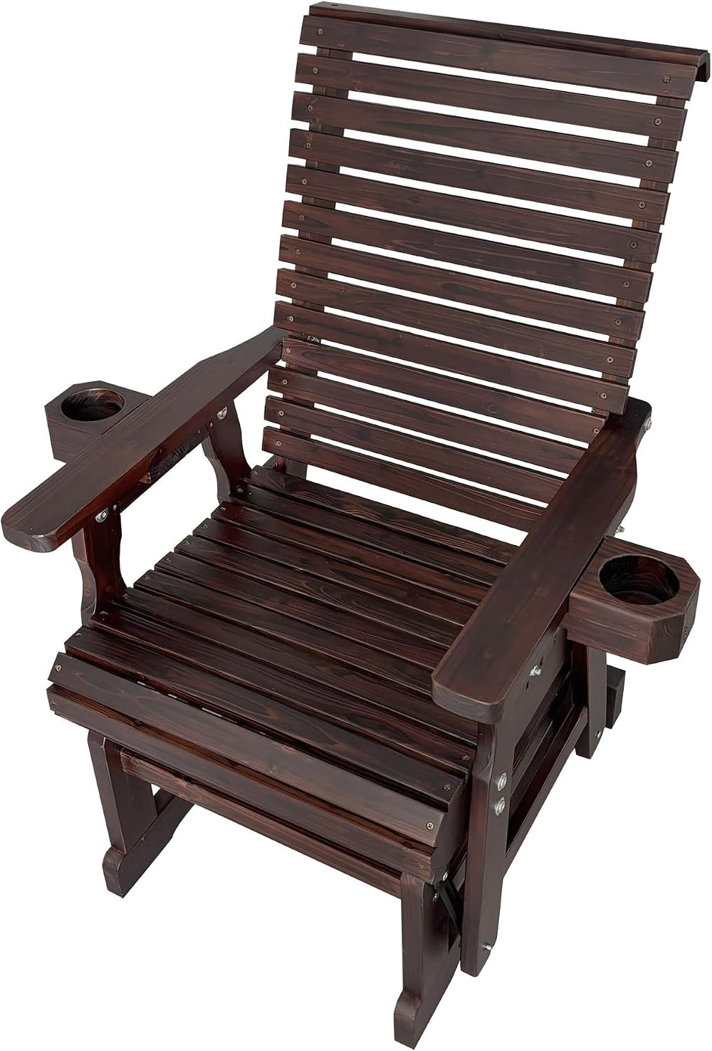 Fortune Candy Wooden Glider Chair, Cup Holders, Chocolate Tone, 1-Seater