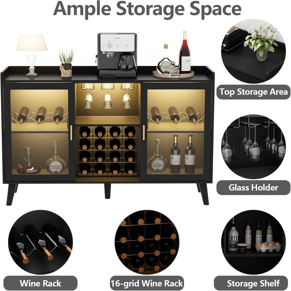 Gyfimoie Coffee Bar Cabinet with LED Light and Wine Rack
