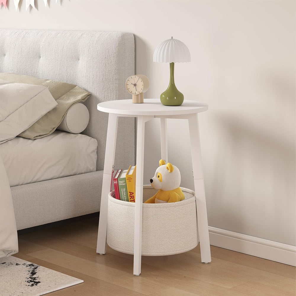 sthmec Small Round Side End Table Set of 2 with Cloth Storage Basket, Round B...