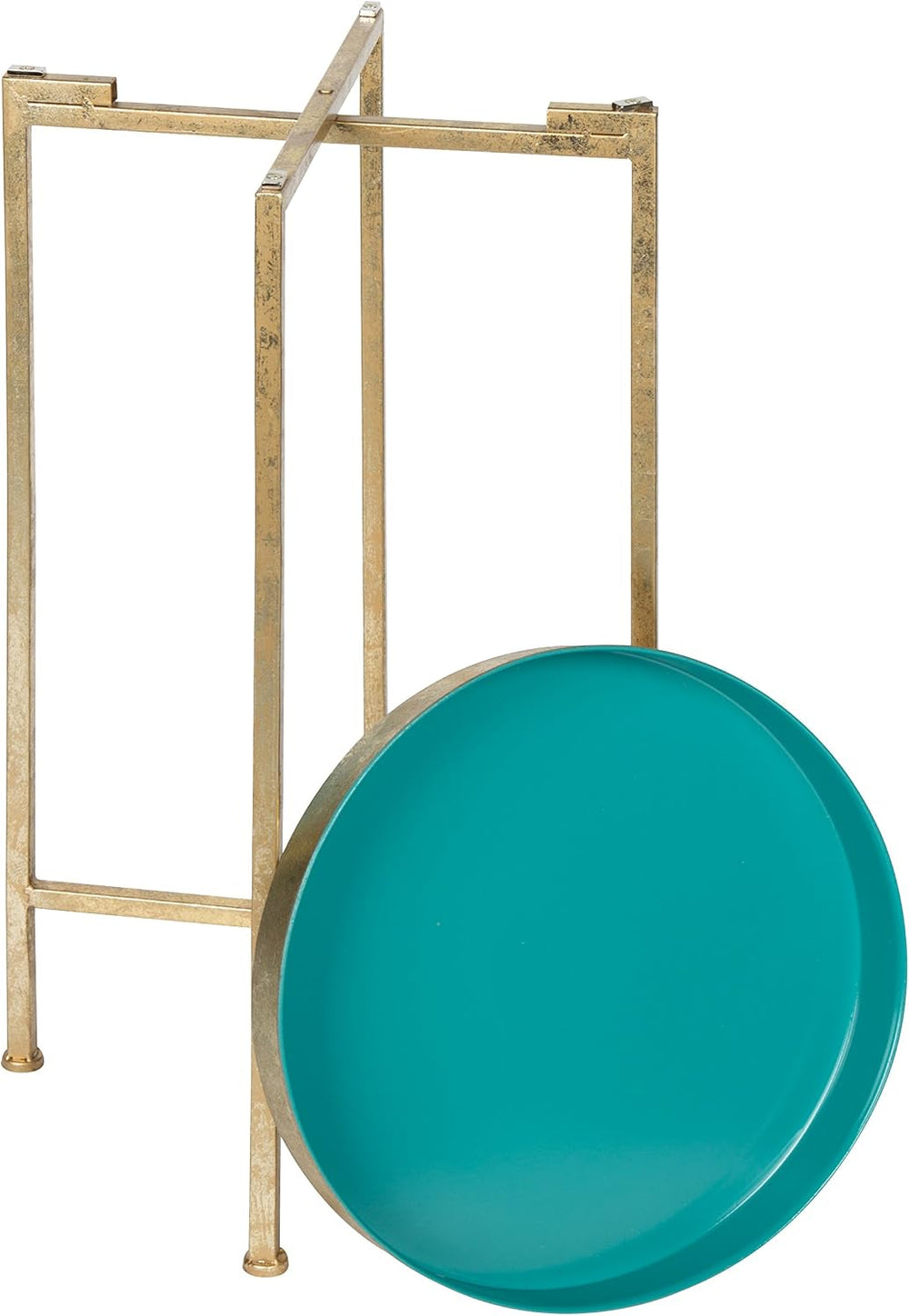 Kate and Laurel Celia Round Metal Foldable Tray Accent Table, Teal with Gold ...